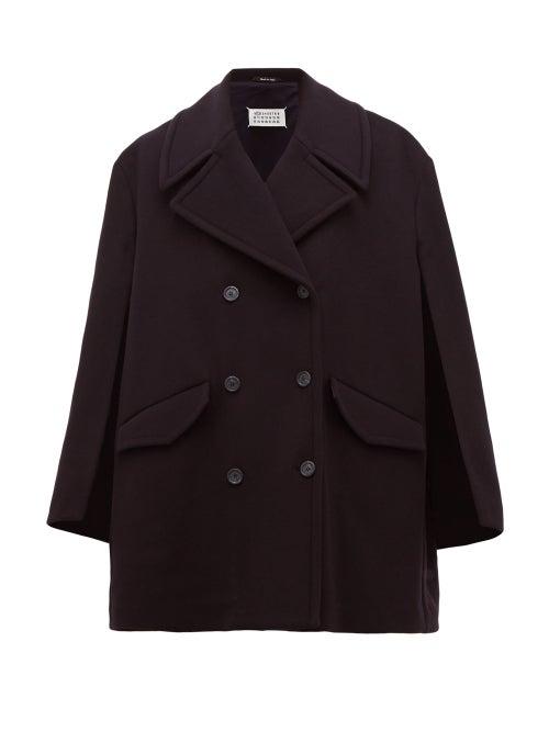 Matchesfashion.com Maison Margiela - Double Breasted Virgin Wool Blend Cape Pea Coat - Womens - Navy