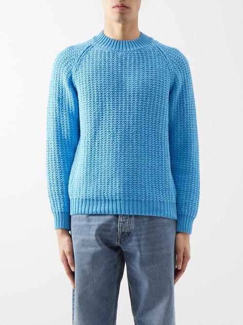 Sunflower - Tape Raglan-sleeve Cotton-blend Sweater - Mens - Blue