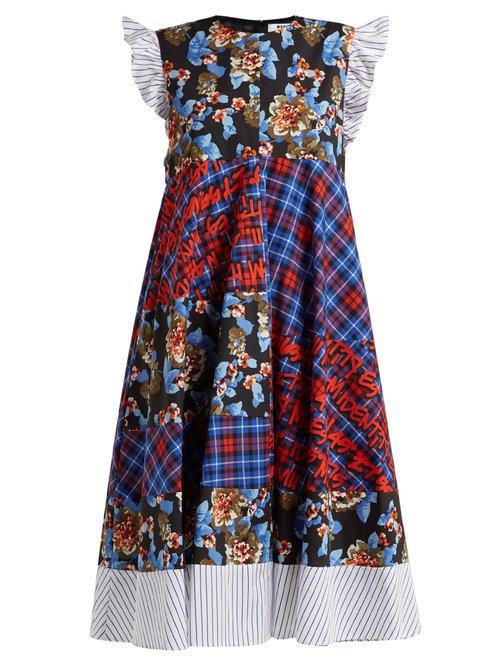 Matchesfashion.com Msgm - Contrast Panel Cotton Dress - Womens - Blue Multi