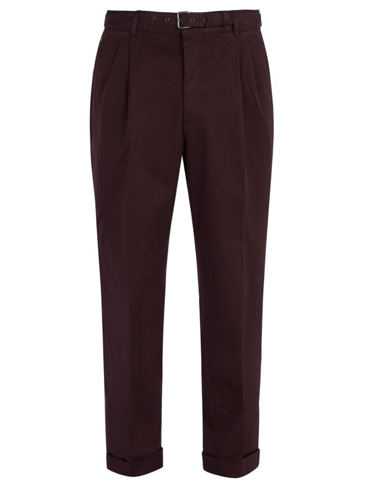 Prada Belted Stretch-cotton Chino Trousers