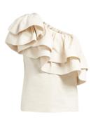 Matchesfashion.com Franoise - Ruffled One Shoulder Cotton Top - Womens - Beige