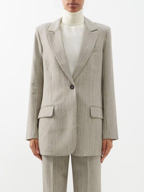 Co - Single-breasted Wool-pinstripe Blazer - Womens - Grey Stripe