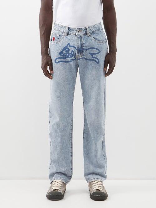 Icecream - Running-dog Print Straight-leg Jeans - Mens - Blue