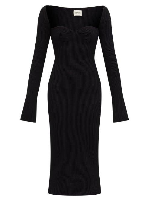 Matchesfashion.com Khaite - Beth Sweetheart-neck Ribbed-knit Midi Dress - Womens - Black