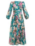 Matchesfashion.com Zimmermann - Allia Floral Print Linen Dress - Womens - Green