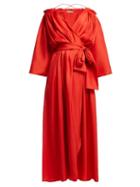 Matchesfashion.com Three Graces London - Tessa Off The Shoulder Silk Wrap Dress - Womens - Red