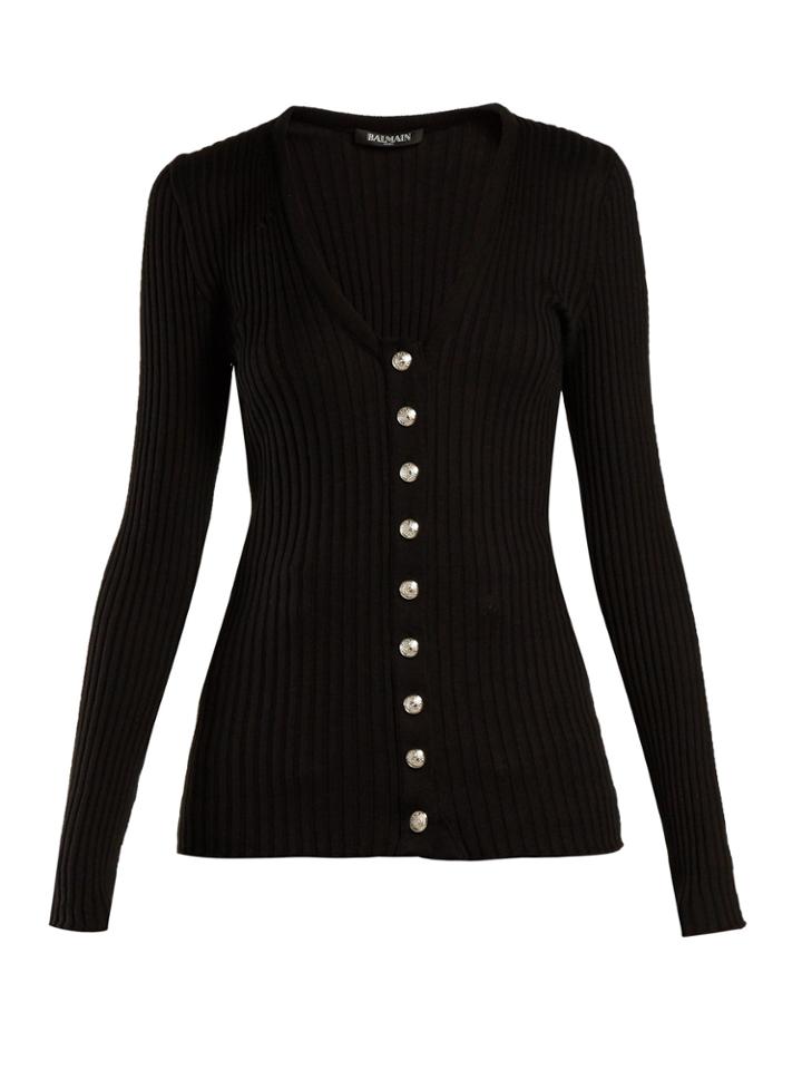 Balmain Ribbed-knit Cotton Cardigan