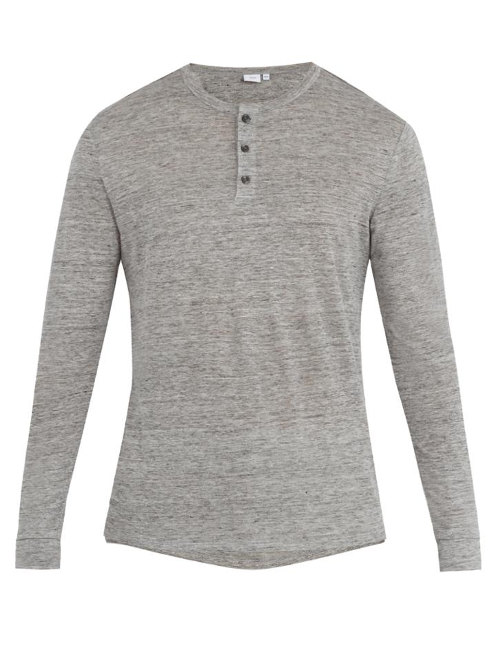 Onia Miles Linen-blend Henley Top