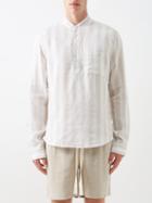 Thorsun - Mandarin-collar Striped Linen Shirt - Mens - Beige Stripe