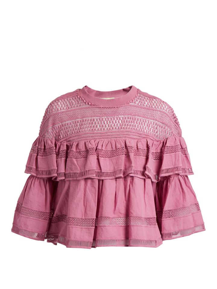 Sea Ruffled Macram-lace Cotton Top