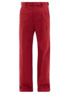 Marni - High-rise Pleated Cotton Wide-leg Trousers - Mens - Red