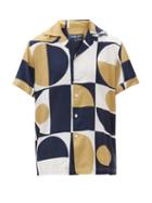 Matchesfashion.com Frescobol Carioca - Short-sleeved Geometric-print Shirt - Mens - Gold Navy