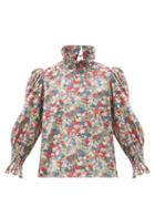 Matchesfashion.com Horror Vacui - Collia Smocked Floral-print Cotton Top - Womens - Multi