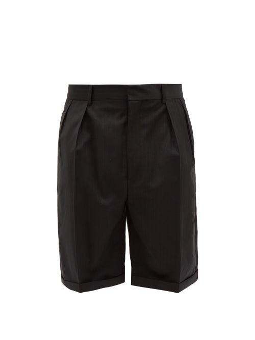 Acne Studios - Pleated Lam-pinstripe Wool-blend Shorts - Mens - Black