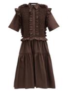 Matchesfashion.com Cecilie Bahnsen - Lydia Smocked Ruffled Cotton-poplin Shirt Dress - Womens - Brown