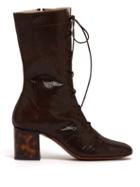 Matchesfashion.com Alexachung - Forever Lace Up Lizard Effect Suede Boots - Womens - Dark Brown