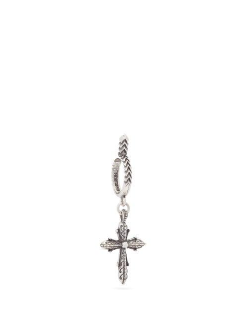 Matchesfashion.com Emanuele Bicocchi - Cross Sterling-silver Hoop Single Earring - Mens - Silver