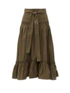Matchesfashion.com Proenza Schouler - Tiered Cotton Poplin Midi Skirt - Womens - Dark Green