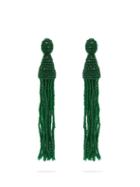 Matchesfashion.com Oscar De La Renta - Bead Embellished Tassel Drop Earrings - Womens - Green