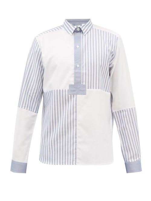 Sbline - Patchworked Cotton-poplin Shirt - Mens - Blue White
