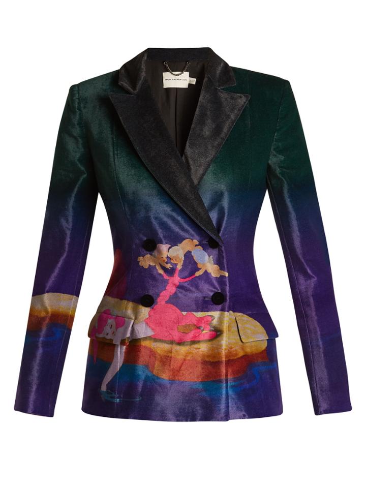 Mary Katrantzou Centaur-print Double-breasted Velvet Blazer