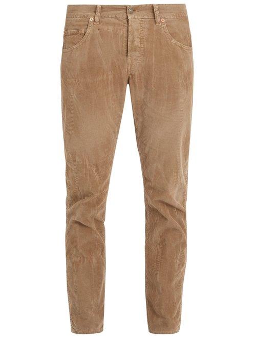 Matchesfashion.com Gucci - Bee Embroidered Slim Leg Corduroy Trousers - Mens - Beige