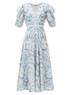 Matchesfashion.com D'ascoli - Dasha Floral-print Cotton-khadi Midi Dress - Womens - Blue