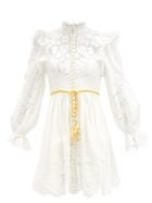 Matchesfashion.com Zimmermann - Carnaby Broderie-anglaise Linen Mini Dress - Womens - Ivory