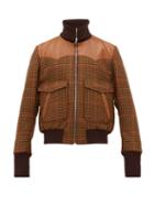 Matchesfashion.com Wales Bonner - Leather Trimmed Houndstooth Wool Blend Jacket - Mens - Brown Multi