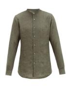 Matchesfashion.com Dunhill - Band Collar Linen Chambray Shirt - Mens - Khaki