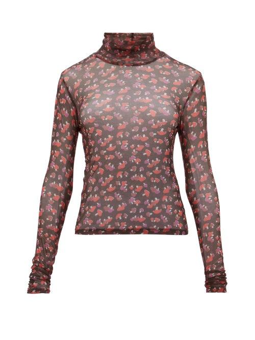 Matchesfashion.com Staud - Roll Neck Mushroom Print Mesh Top - Womens - Black Multi