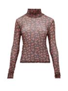 Matchesfashion.com Staud - Roll Neck Mushroom Print Mesh Top - Womens - Black Multi