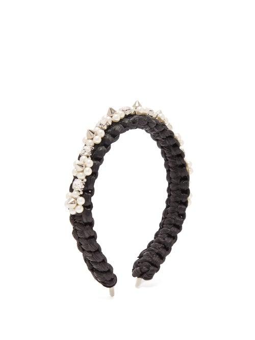 Matchesfashion.com Simone Rocha - Studded Crystal-embellished Raffia Headband - Womens - Black