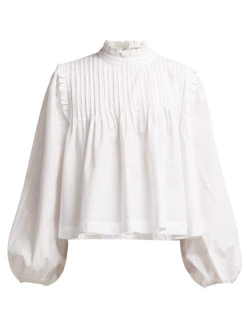 Matchesfashion.com Ganni - Olayan Pintuck Cotton Poplin Blouse - Womens - White