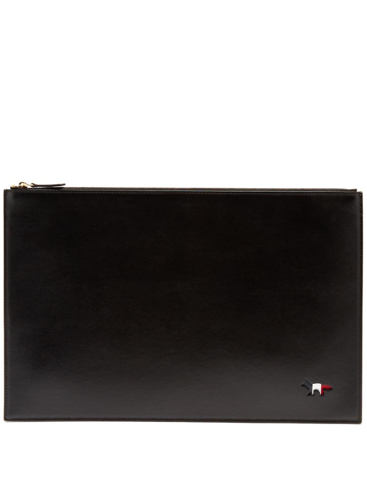 Maison Kitsuné Logo Cut-out Leather Pouch