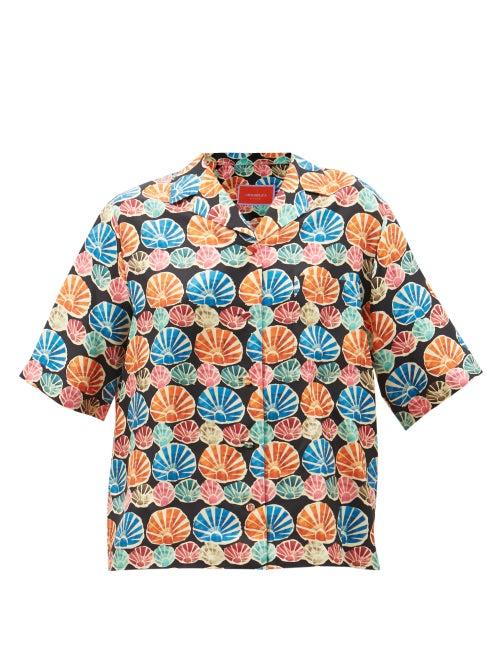 La Doublej - Shell-print Short-sleeved Silk Shirt - Womens - Multi