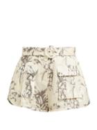 Matchesfashion.com Zimmermann - Wayfarer Pineapple Print Linen Shorts - Womens - White Print