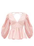 Matchesfashion.com Staud - Luna Flared-hem Cotton-blend Top - Womens - Light Pink
