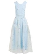 Matchesfashion.com Cecilie Bahnsen - Ruth Floral Beaded Silk Organza Midi Dress - Womens - Blue Multi