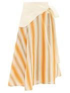Wales Bonner - Sunrise Sash-tie Striped Cotton-blend Midi Skirt - Womens - Orange Multi