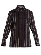 Matchesfashion.com Dunhill - Point Collar Striped Cotton Shirt - Mens - Navy