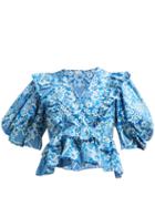 Matchesfashion.com Rhode - Elodie Floral Print Cotton Voile Blouse - Womens - Blue Print