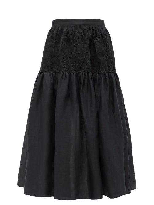 Matchesfashion.com Joseph - Carter Smocked Ramie-voile Midi Skirt - Womens - Black