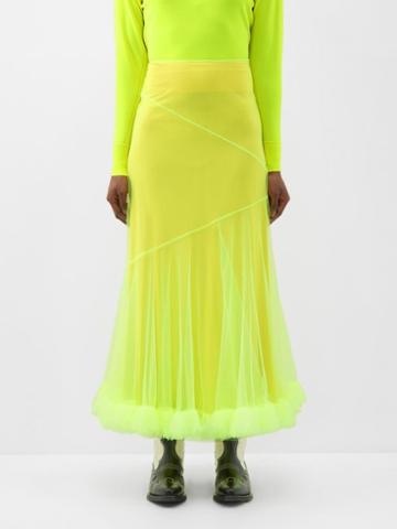 Molly Goddard - Helga Asymmetric Tiered Tulle Midi Skirt - Womens - Neon Yellow