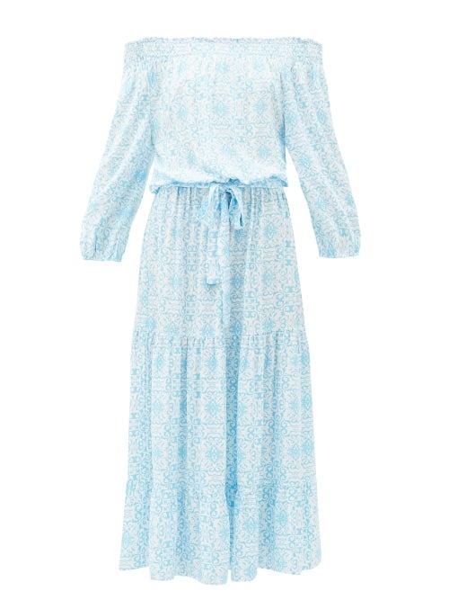 Matchesfashion.com Melissa Odabash - Carmen Amalfi Tile-print Tiered Midi Dress - Womens - Blue Print