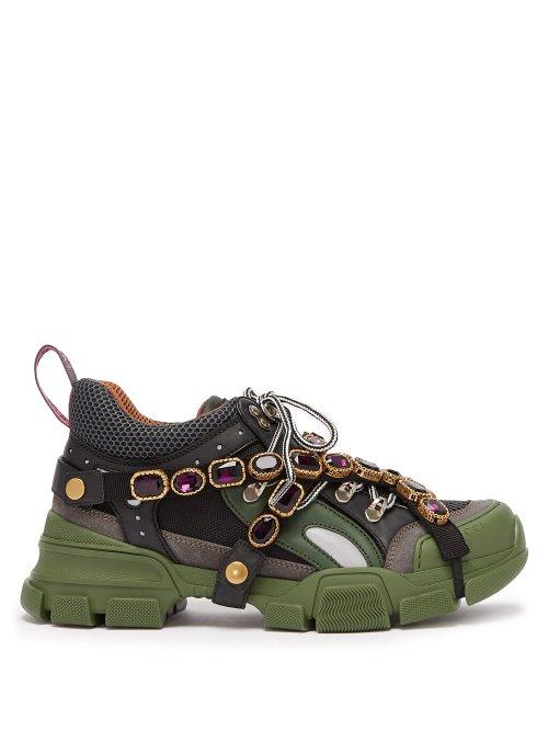 Matchesfashion.com Gucci - Flashtrek Crystal Embellished Low Top Trainers - Womens - Black Green