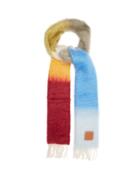 Matchesfashion.com Loewe - Striped Brushed Mohair And Wool-blend Scarf - Mens - Blue
