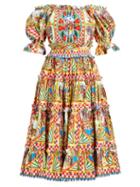 Matchesfashion.com Dolce & Gabbana - Carretto Print Off The Shoulder Cotton Midi Dress - Womens - Yellow Multi
