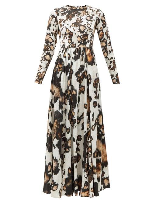 Matchesfashion.com Edward Crutchley - Animal-print Silk Midi Dress - Womens - Leopard