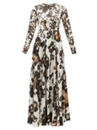 Matchesfashion.com Edward Crutchley - Animal-print Silk Midi Dress - Womens - Leopard